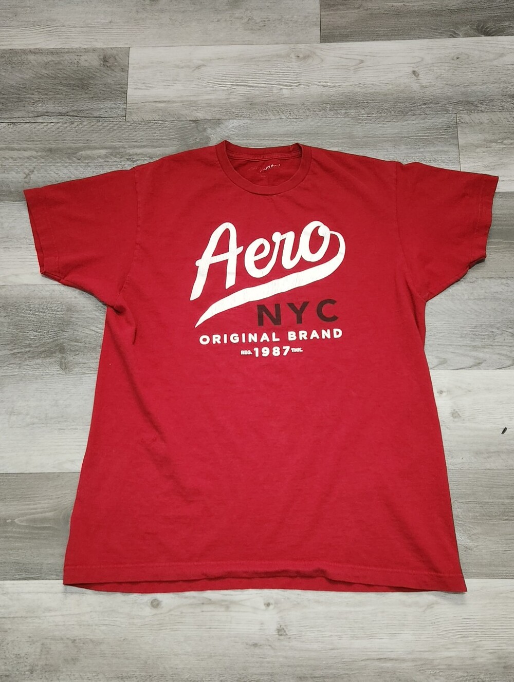 Aeropostale One Sided Red Graphic Aero NYC Crewneck Cotton Tee Mens XL